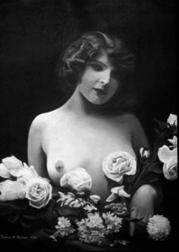Flower Girl, an oil painting of a nude with a bouquet of flowers
